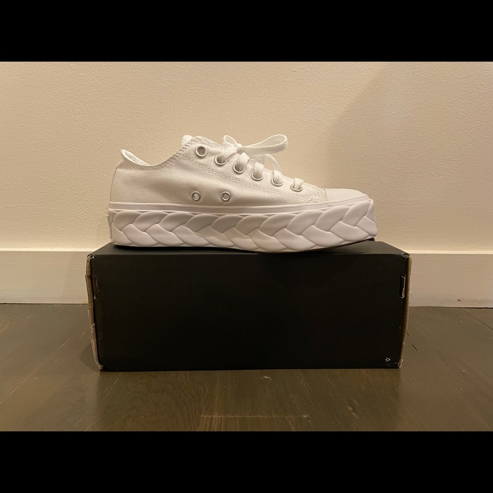 White Braided Platform Converse